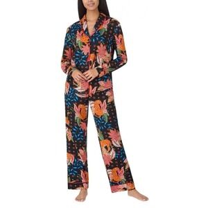 Room Service XL Tiger Floral Print Pajama Set Sleepwear boho whimsi tiger black